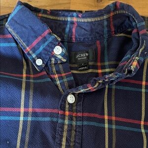 J. Crew Navy Plaid Button-Down Shirt with Multicolor Stripes